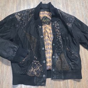G-III Womens Vintage Leather Patchwork Embroidered Bomber Jacket M